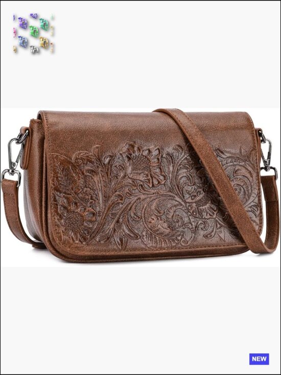 Handbags - Floral Embossed Vegan Leather Crossbody Bag Lightweight Shoulder Purse for